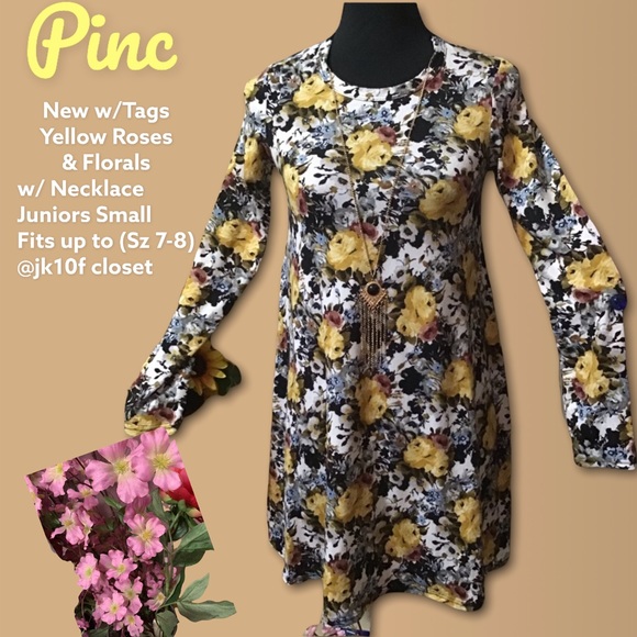 🆕NWT PINC🌸 Jrs Small (7-8) 🌸FLORAL ROSES KNIT MINI DRESS - Picture 1 of 8
